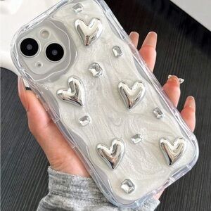 Transparent Wave Pattern Soft Silicone Plating Rhinestone Heart Protective Phone